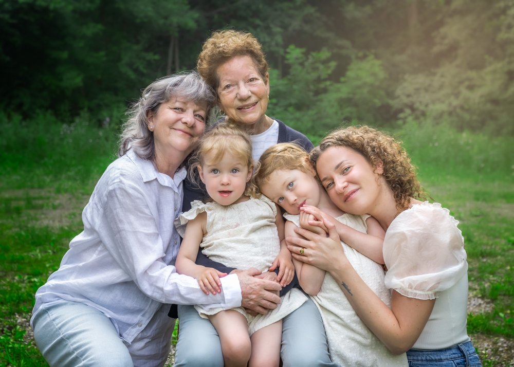 four generations family session with great grandma to grand children by champagne photography